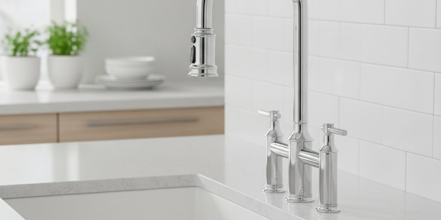 Chrome Bridge Faucet with Pull Down Sprayer for Kitchen Sink 3 Holes,99214000CH